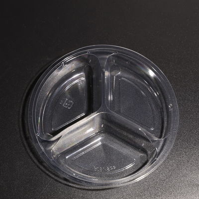 3-Compartment Round Stackable Plastic PET Tray For Different Cold Food