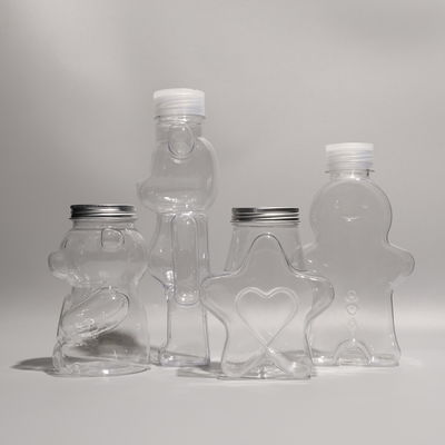 Different Shape Food Grade PET Plastic Bottles with Screw On Lid For Boba Tea